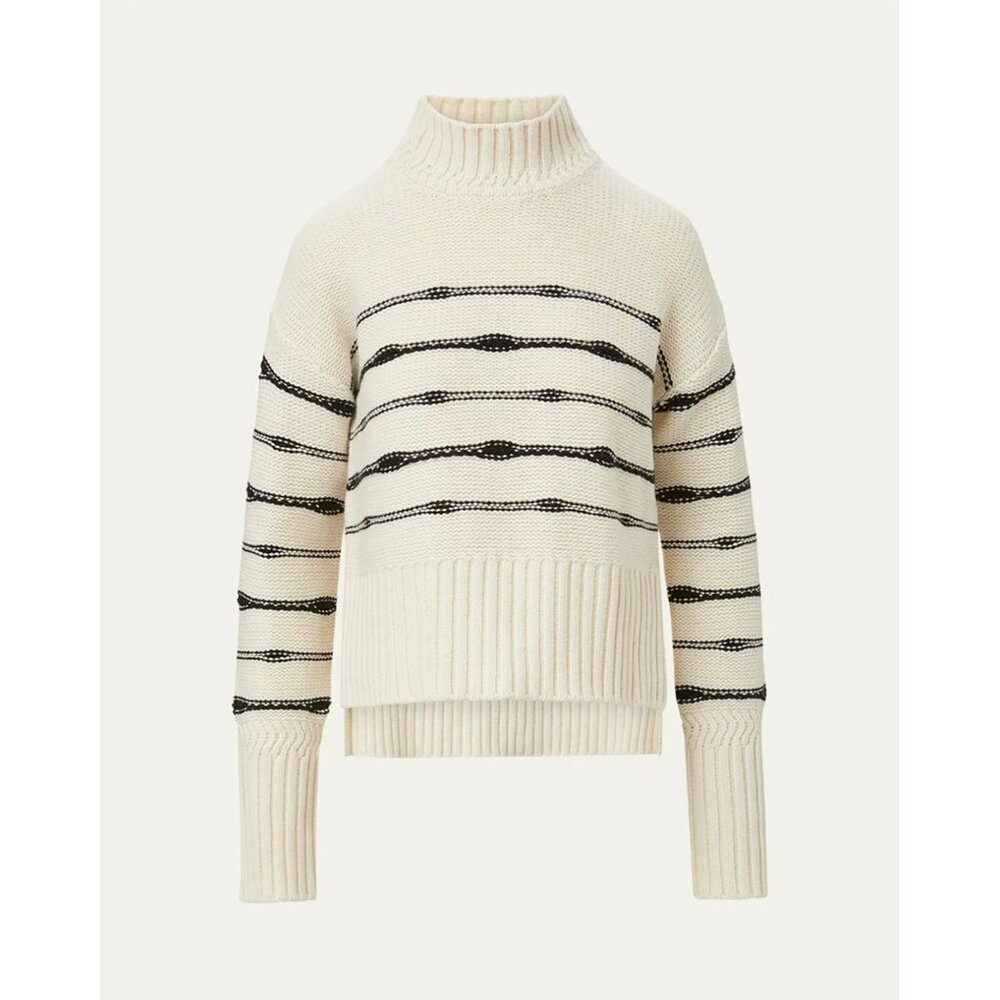 Veronica Beard Cream and Black Striped Turtleneck Sweater